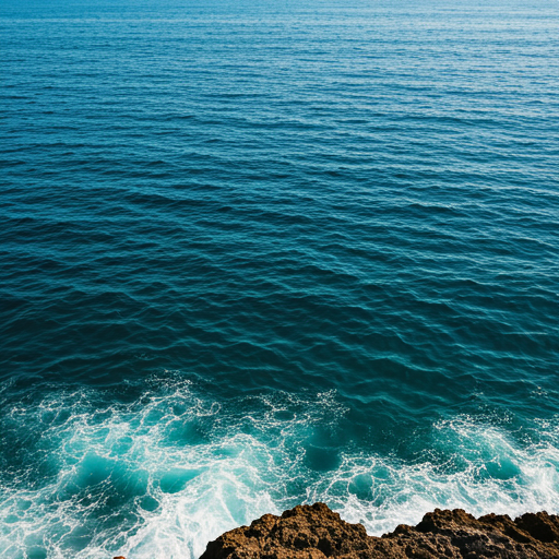 Blue ocean waves and rocky shore