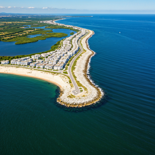 Aerial view of coastal development