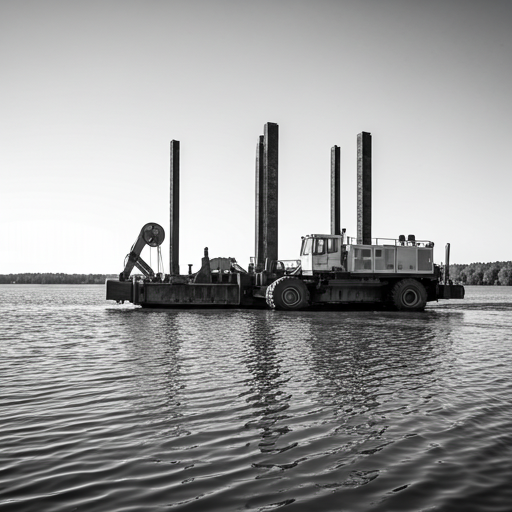 Historical black and white photo of dredging boat